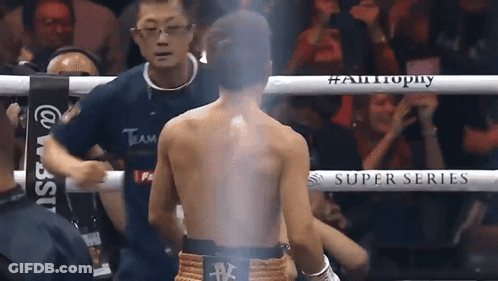 Man In Boxing Ring With Super Series Sign GIF
