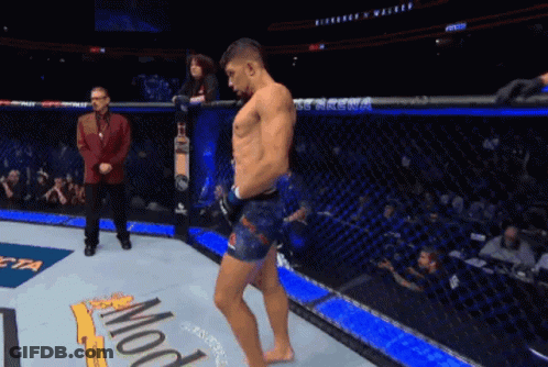 Man In Boxing Ring With UFC Arena Sign GIF