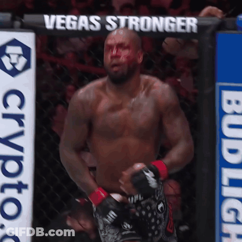 Man In Boxing Ring With Vegas Stronger Sign GIF