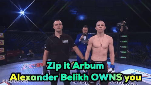 Man In Boxing Ring Zip It Arbum Alexander Belikh Owns You GIF