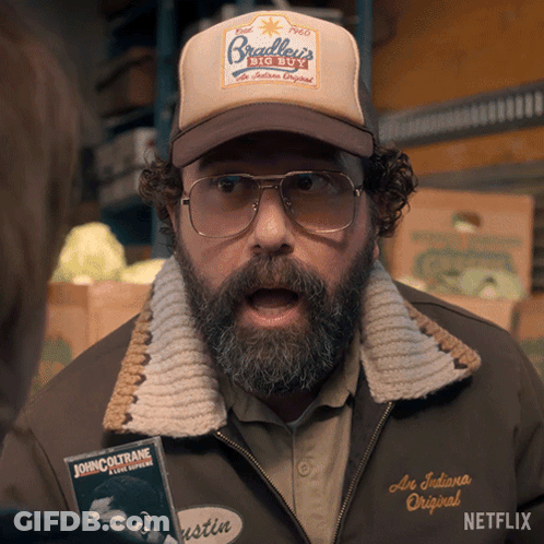 Man In Bradley's Big Buy Hat GIF