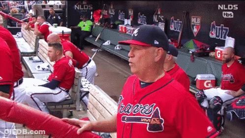 Man In Braves Jersey In Dugout GIF