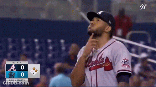 Man In Braves Jersey Looking Up GIF