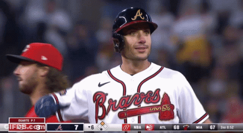 Man In Braves Jersey Standing In Outfield GIF