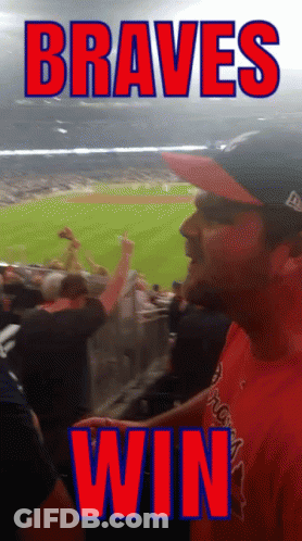 Man In Braves Shirt In Crowd GIF