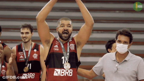Man In BRB Jersey Arms Up GIF