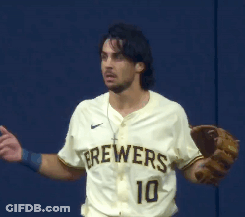 Man In Brewers Jersey Holding Glove GIF