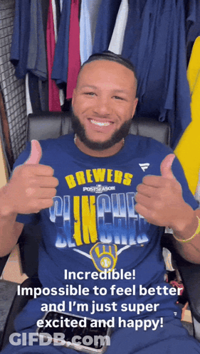 Man In Brewers Shirt Giving Thumbs Up GIF