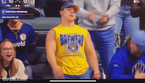 Man In Brewers Shirt Standing GIF