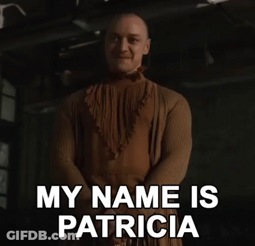Man In Brown Dress Saying My Name Is Patricia GIF