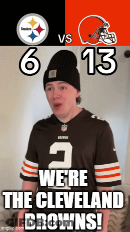 Man In Brown Jersey Number 3 In Front Of Steelers And Browns Poster GIF