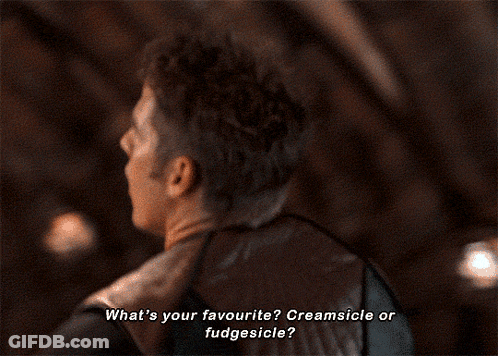 Man In Brown Leather Vest Says What's Your Favourite Creamsicle Or Fudgesicle GIF
