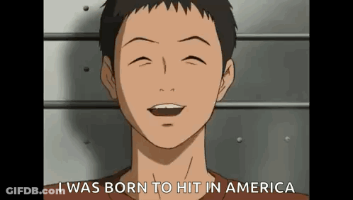 Man In Brown Shirt Smiling Says I Was Born To Hit In America GIF