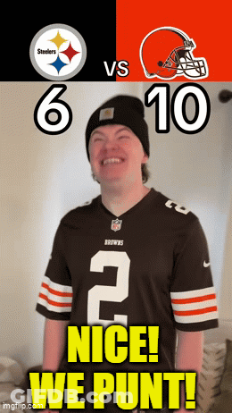 Man In Browns Jersey In Front Of Steelers Browns Poster GIF