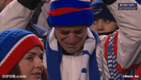 Man In Buffalo Bills Hat And Scarf Crying GIF