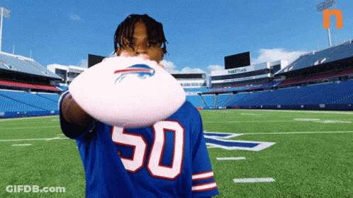 Man In Buffalo Bills Jersey Holding Frisbee GIF