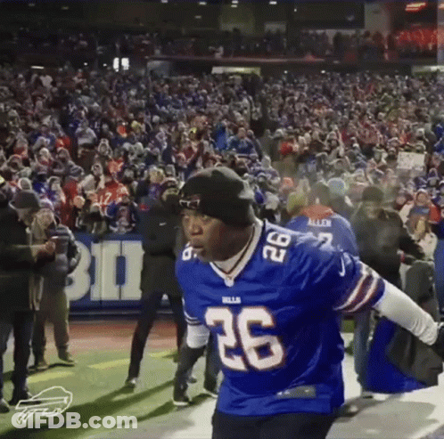 Man In Buffalo Bills Jersey Running On Field GIF