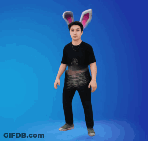 Man In Bunny Ears And Black Shirt GIF