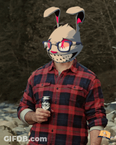 Man In Bunny Mask Holding Busch Can GIF