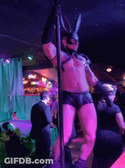 Man In Bunny Mask Pole Dancing GIF