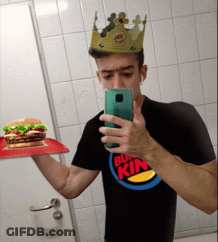 Man In Burger King T-Shirt Taking Selfie GIF