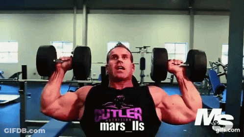 Man In Butler Mars II's Shirt Lifting Dumbbells GIF