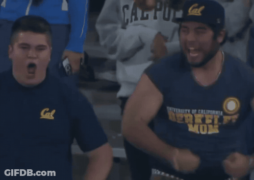 Man In Cal Hat And Berkeley Shirt Applauding GIF