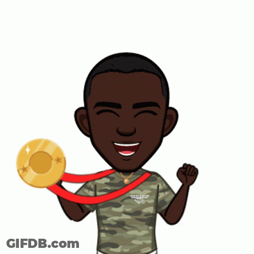 Man In Camo Shirt Holding Medal GIF