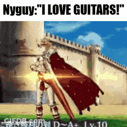 Man In Cape Holding Guitar In Front Of Castle GIF