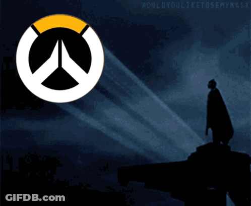 Man In Cape In Front Of Overwatch Logo GIF