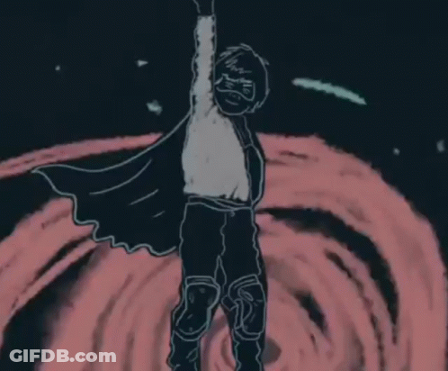 Man In Cape Raising Arms Pink Swirl GIF