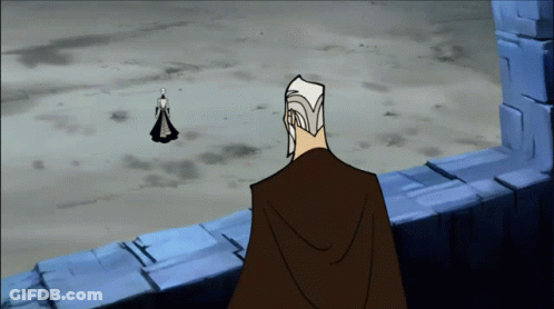 Man In Cape Standing Before Statue GIF