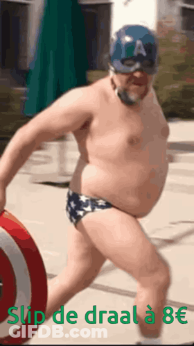 Man In Captain America Costume Holding Red And White Circle GIF