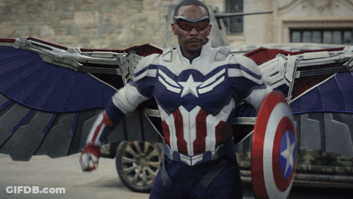 Man In Captain America Costume Holding Shield GIF