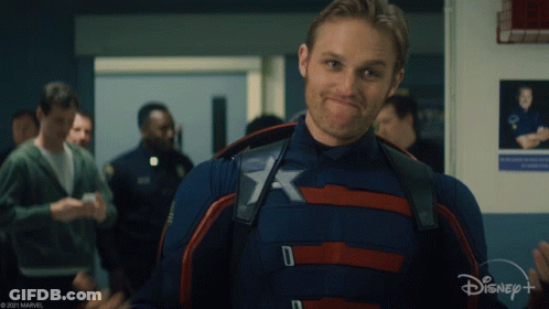 Man In Captain America Costume In Hallway With Disney+ Logo GIF
