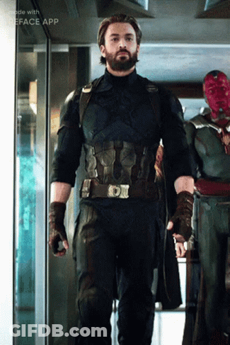 Man In Captain America Costume Next To Another GIF