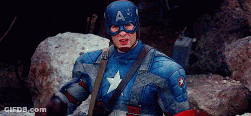 Man In Captain America Costume Sitting On Rock With Shield GIF