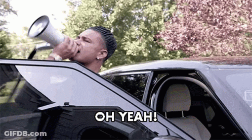 Man In Car Shouting Through Megaphone Oh Yeah GIF