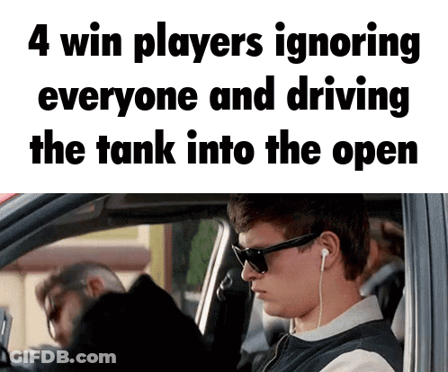 Man In Car With 4 Win Players Ignoring Driving Tank GIF