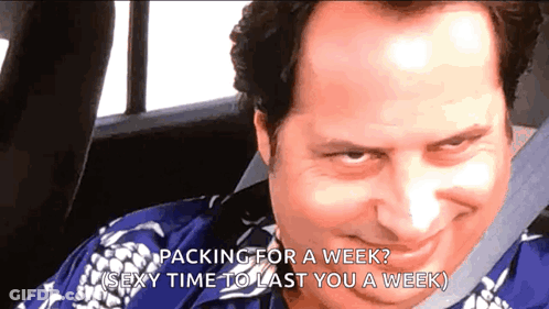 Man In Car With Packing For Sexy Week GIF