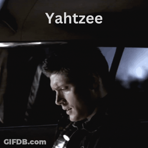 Man In Car With Yahtzee On Top GIF