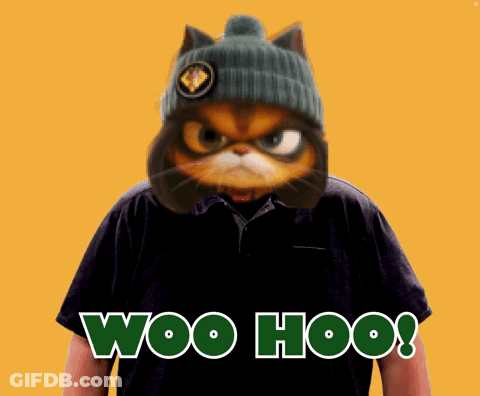 Man In Cat Hat And Woo Hoo Shirt GIF
