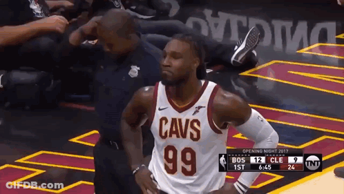 Man In Cavs Jersey On Court GIF
