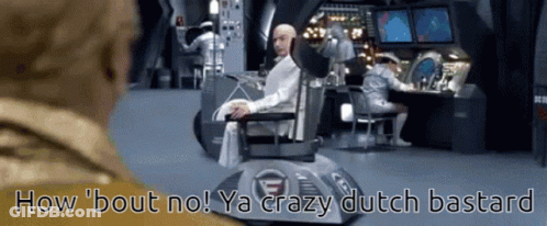 Man In Chair How Bout No Ya Crazy Dutch Bastard GIF