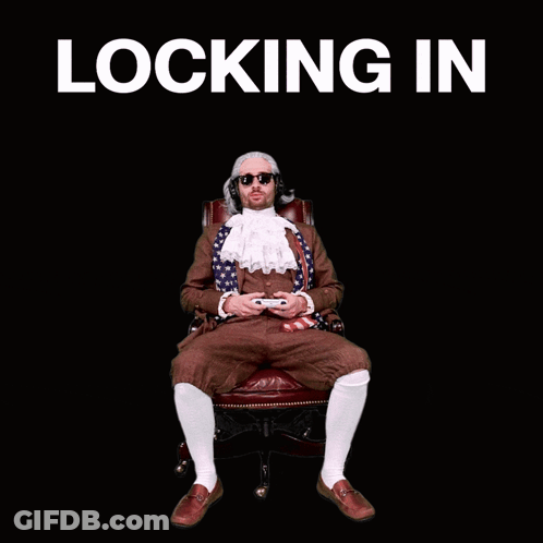 Man In Chair With Red Arrow Locking In GIF