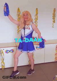 Man In Cheerleader Costume With Taldaan GIF