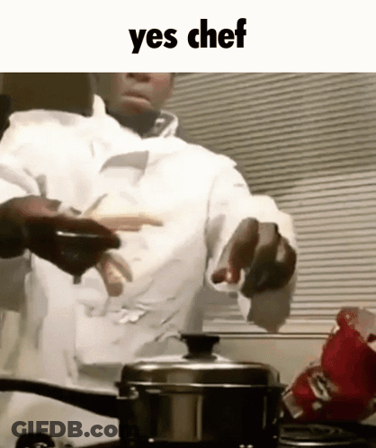 Man In Chef Coat Cooking In Pot GIF