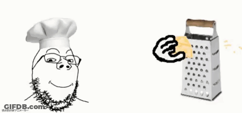 Man In Chef Hat Next To Cheese Grater GIF