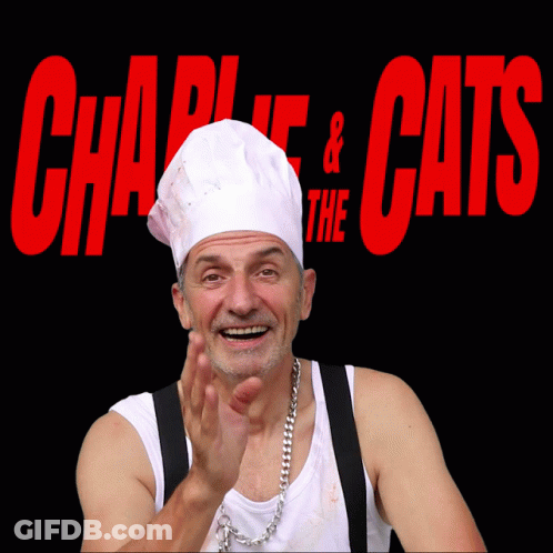 Man In Chef Hat With Charlie And The Cats GIF