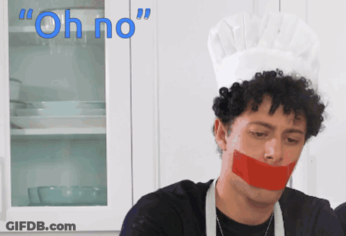 Man In Chef Hat With Red Tape Over Mouth GIF